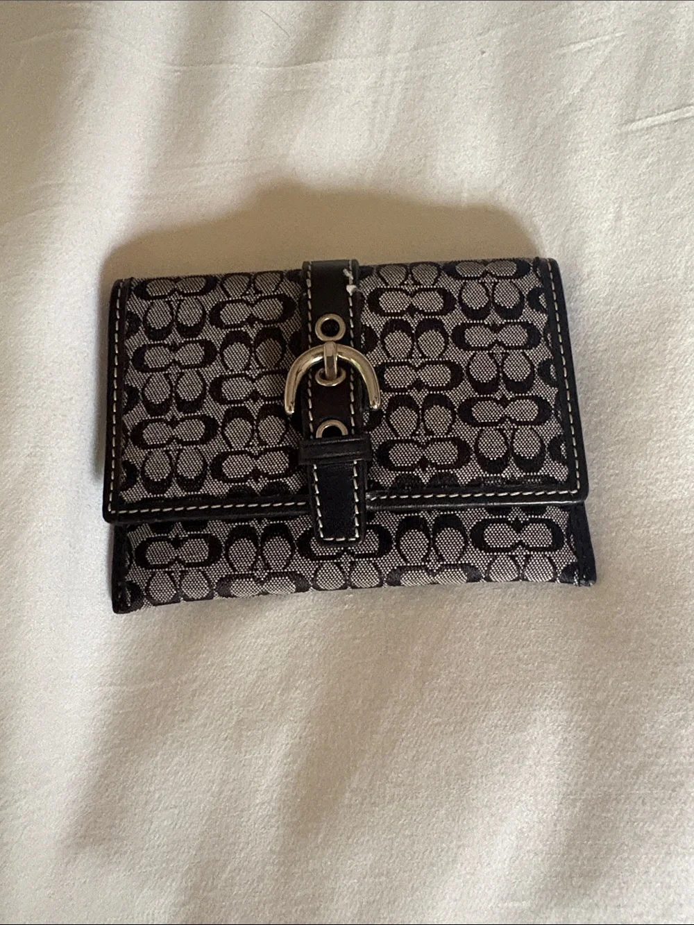 Coach Black and Gray Signature Small Card Holder Wallet